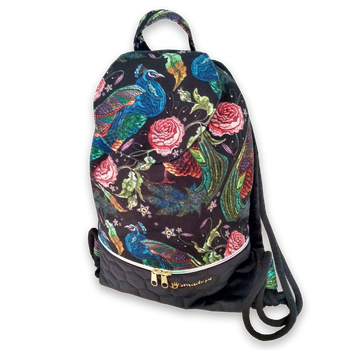 Plecak - worek z klapką welur pawie i róże