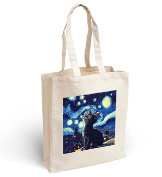 Torba bawełniana z nadrukiem czarny kotek w gwieździstą noc Vincent van Cat