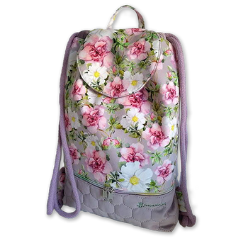 Plecak - worek z klapką welur azalie i róże