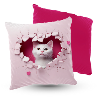 Poduszka welur biała kotka w serduszku 40x40 cm