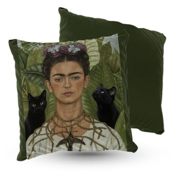 Poduszka welur 40x40 cm Frida Kahlo autoportret z kotami