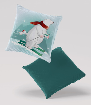 Poduszka welur miś na nartach 40x40 cm