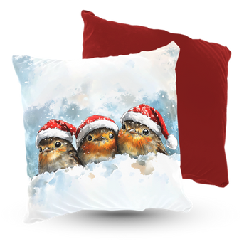Poduszka świąteczne ptaszki w mikołajowych czapkach 40x40 cm