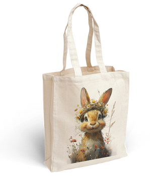 Torba bawełniana z nadrukiem królik w kwiatowym wianku
