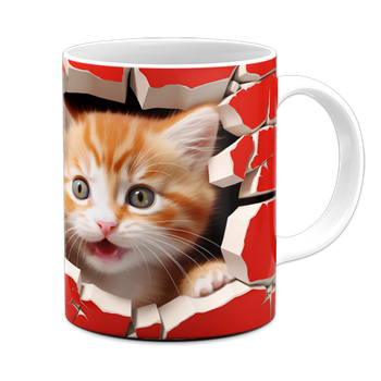 Kubek ceramiczny biało-rudy kotek