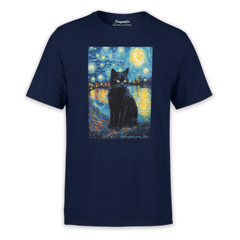 Koszulka z nadrukiem czarny kot w gwieździstą noc Vincent van Cat