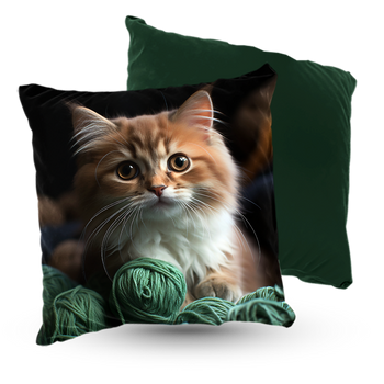 Poduszka welur słodki kociak z włóczką 40x40 cm