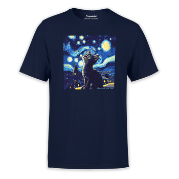 Koszulka z nadrukiem czarny kotek w gwieździstą noc Vincent van Cat