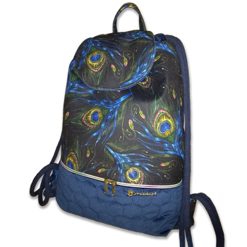Plecak - worek z klapką welur pawie pióra