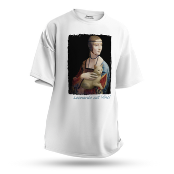 Koszulka oversize z nadrukiem Dama z koteczką Leonardo cat Vinci