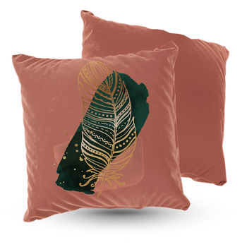 Poduszka welur złote pióro boho glamour 40x40 cm