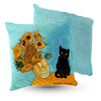 Poduszka welur 40x40 cm Słoneczniki w wazonie Vincent van Cat