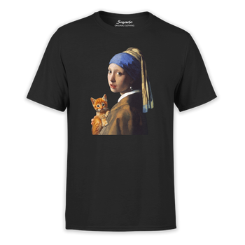 Koszulka z nadrukiem Dziewczyna z perłą i rudym kotkiem