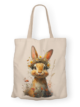 Torba bawełniana z nadrukiem królik w kwiatowym wianku