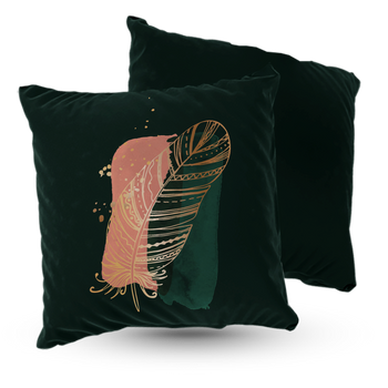 Poduszka welur złote pióro boho glamour 40x40 cm