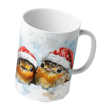 Kubek ceramiczny świąteczne ptaszki w mikołajowych czapkach