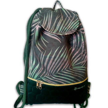 Plecak - worek z klapką welur liście