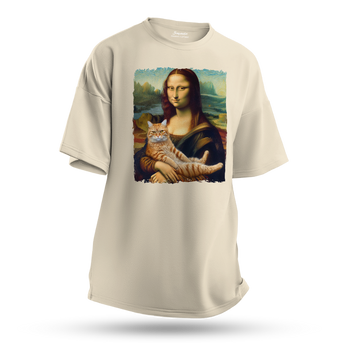 Koszulka oversize z nadrukiem Mona Lisa z kotem