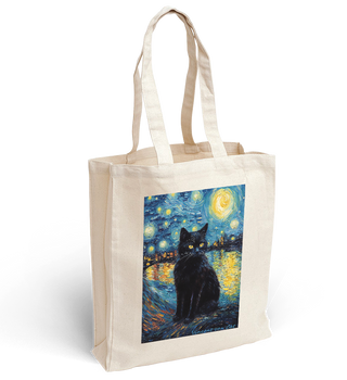 Torba bawełniana z nadrukiem czarny kot w gwieździstą noc Vincent van Cat