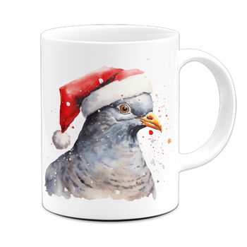 Kubek ceramiczny świąteczny gołąb w mikołajowej czapce