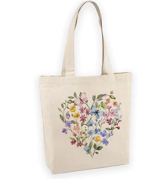 Torba bawełniana z nadrukiem serce z polnych kwiatów i motyli