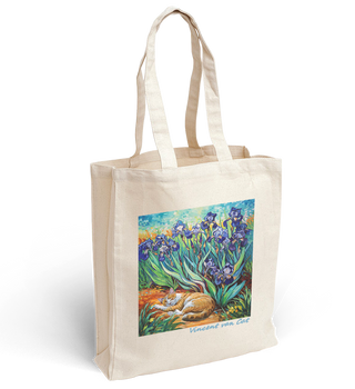 Torba bawełniana z nadrukiem kot śpiący w irysach Vincent van Cat