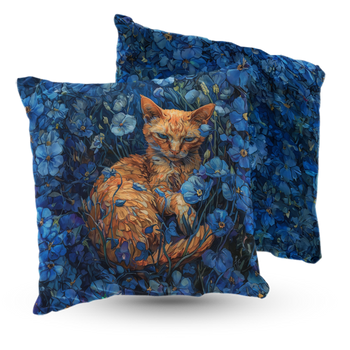 Poduszka welur 40x40 cm kotka w błękitnych kwiatach