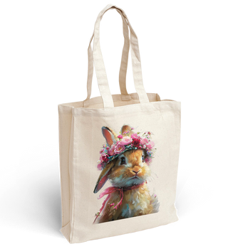 Torba bawełniana z nadrukiem króliczka z wiankiem na głowie