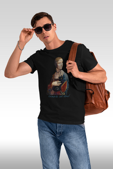 Koszulka z nadrukiem Dama z kotkiem Leonardo cat Vinci