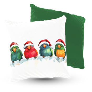 Poduszka świąteczne papużki w mikołajowych czapkach 40x40 cm