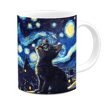 Kubek ceramiczny czarny kotek w gwieździstą noc Vincent van Cat