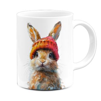 Kubek ceramiczny z nadrukiem królik w czapce