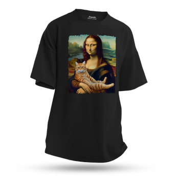 Koszulka oversize z nadrukiem Mona Lisa z kotem