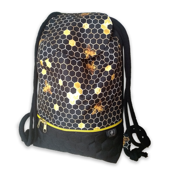 Plecak - worek z klapką złote pszczoły