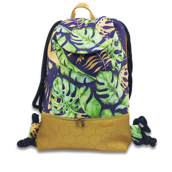 Plecak - worek z klapką welur/ekoskóra monstera