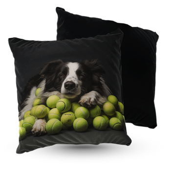Poduszka pies Border Collie z piłkami tenisowymi 40x40 cm