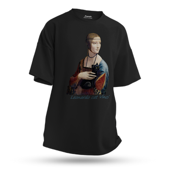 Koszulka oversize z nadrukiem Dama z kotkiem Leonardo cat Vinci