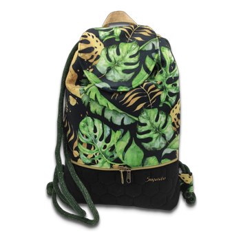 Plecak - worek z klapką welur monstera