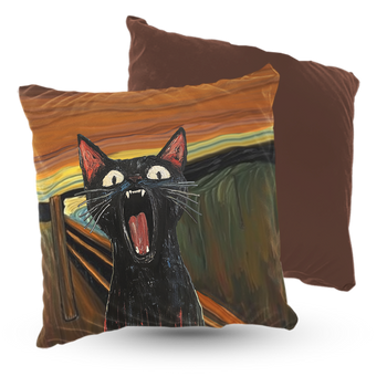 Poduszka welur 40x40 cm czarny kot w obrazie "Krzyk" Edvarda Muncha