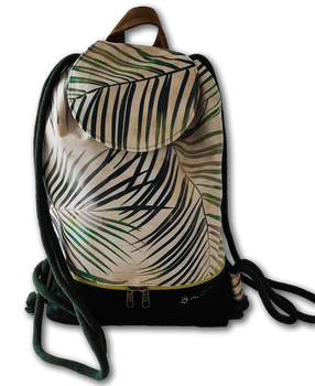 Plecak - worek z klapką welur liście