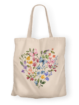 Torba bawełniana z nadrukiem serce z polnych kwiatów i motyli