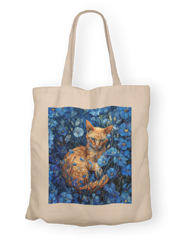 Torba bawełniana z nadrukiem kotka w błękitnych kwiatach