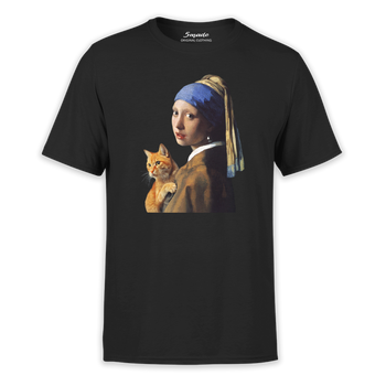 Koszulka z nadrukiem Dziewczyna z perłą i rudym kotem