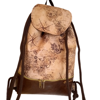 Plecak - worek z klapką mapa retro brązowa