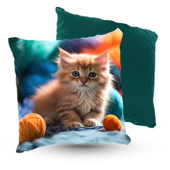 Poduszka welur słodki kociak z włóczką 40x40 cm