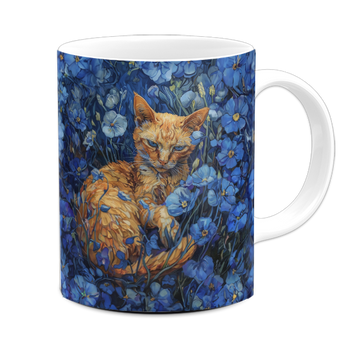 Kubek ceramiczny kotka w błękitnych kwiatach