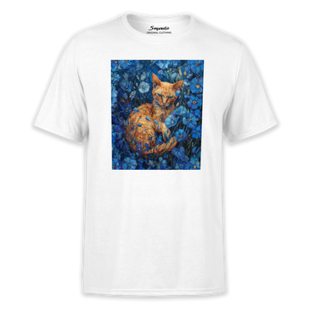 Koszulka z nadrukiem kotka w błękitnych kwiatach