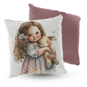 Poduszka welur dziewczynka z maskotką króliczkiem 40x40 cm