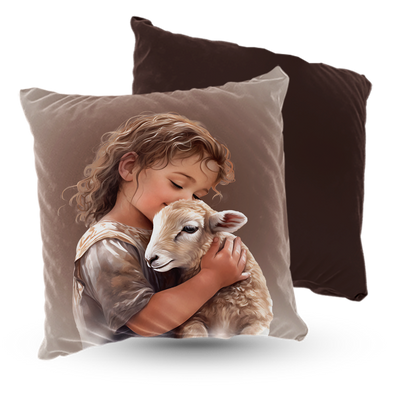 Poduszka welur dziewczynka z owieczką